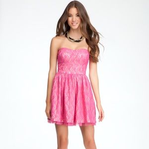 Like New - Bebe - Pink Lace Strapless Dress